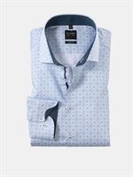 Olymp Slim Fit skjorte med strækeffekt og i lyseblå/hvidt print. 2060 44 11